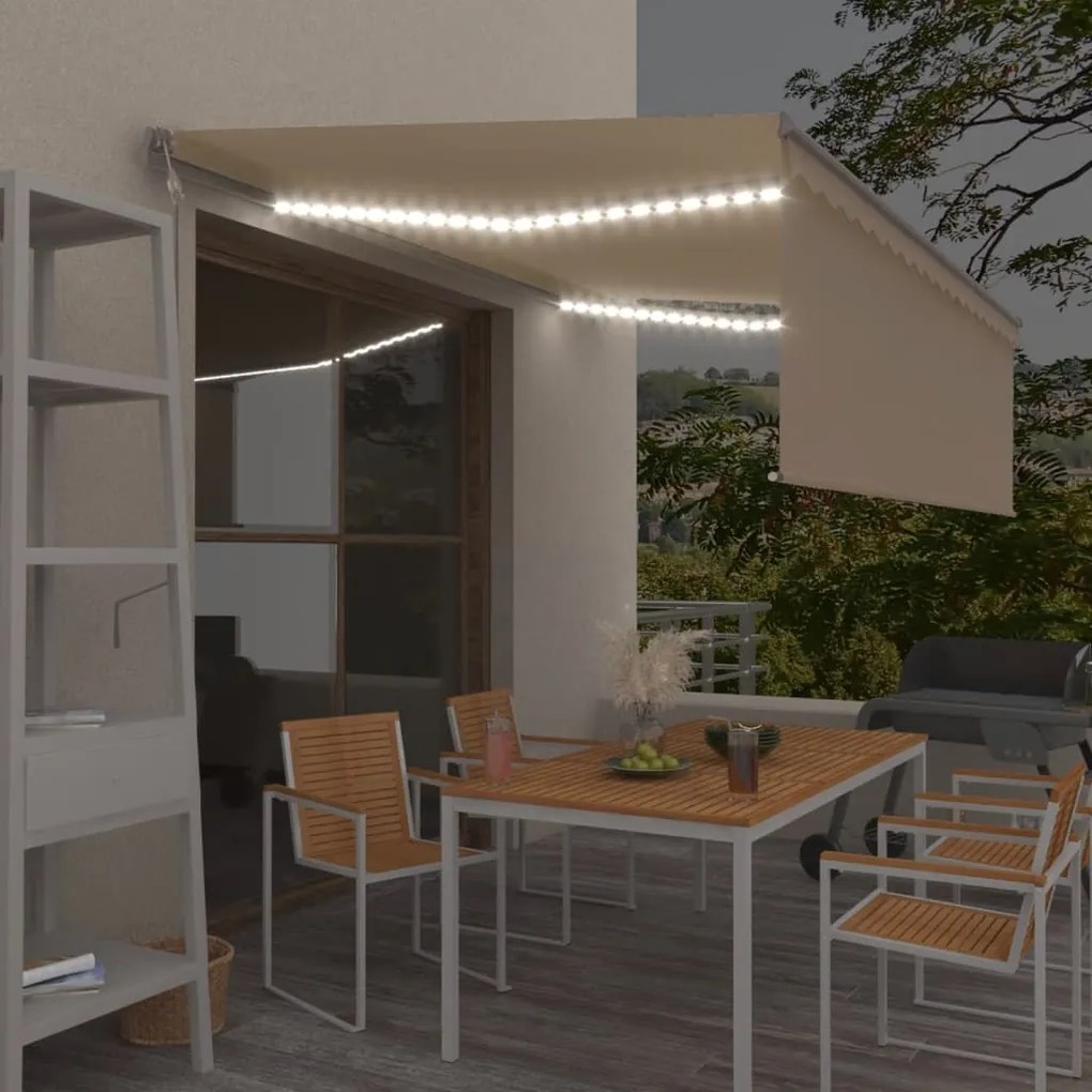 Tenda Automatica Con Parasole Sensore Vento E Led 4,5x3 M Crema /