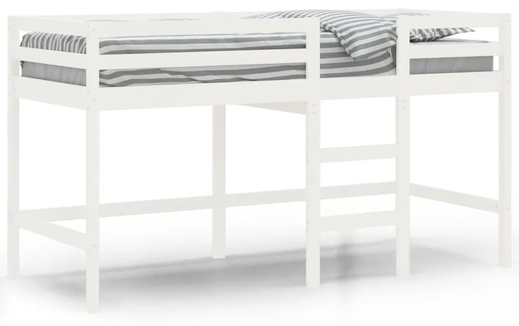 Letto soppalco con scala bambini bianco 80x200cm massello pino