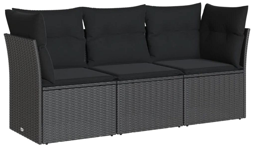 Set Divani da Giardino 3 pz con Cuscini in Polyrattan Nero