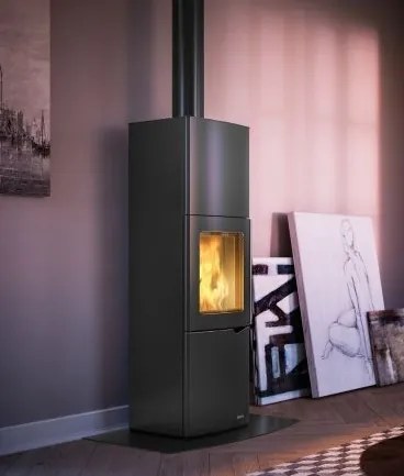 Stufa A Legna 8kw Ventilata Canalizzabile Et4w con telecomando Acciaio Antracite Palazzetti Eva S 805300610