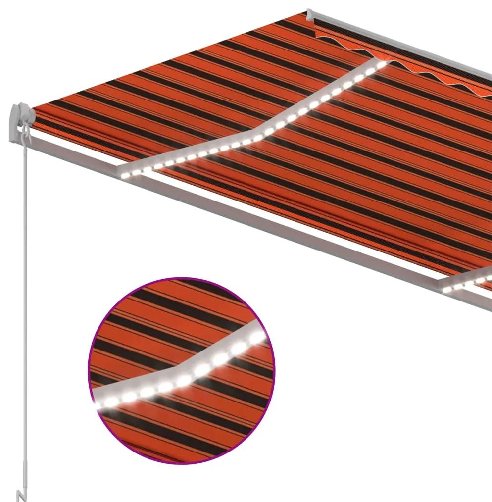 Tenda da Sole con LED Sensore Vento 3x2,5 m Arancione Marrone