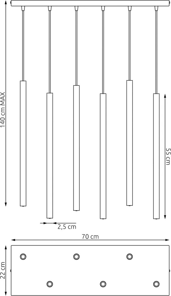 Lampadario a Sospensione in Acciaio SELTER 6 Mokka 6xG9