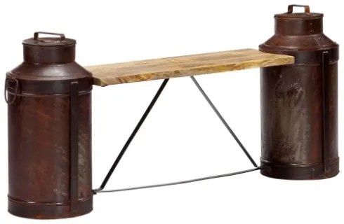 Panca con Fusti del Latte 150x33x64 cm Legno Massello di Mango