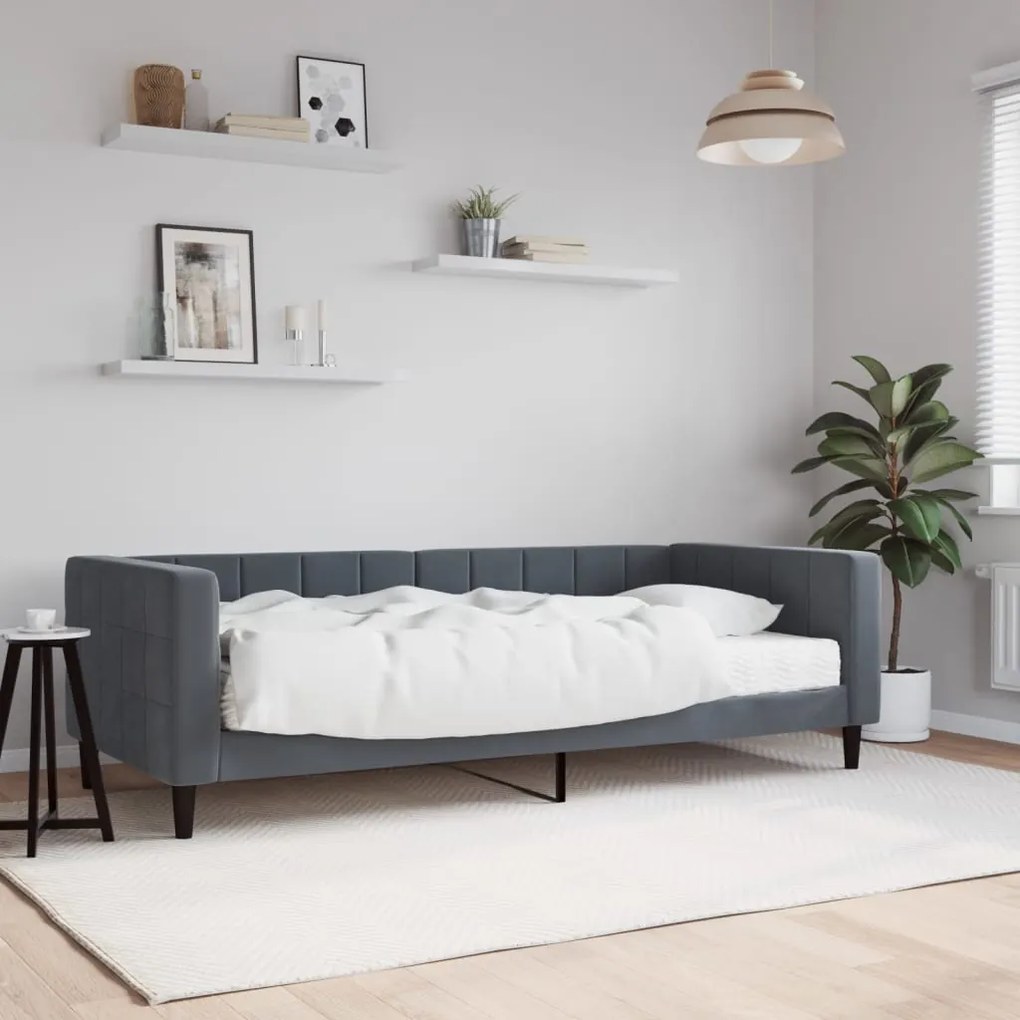 Divano Letto Con Materasso Grigio Scuro 90x190 Cm İn Velluto /