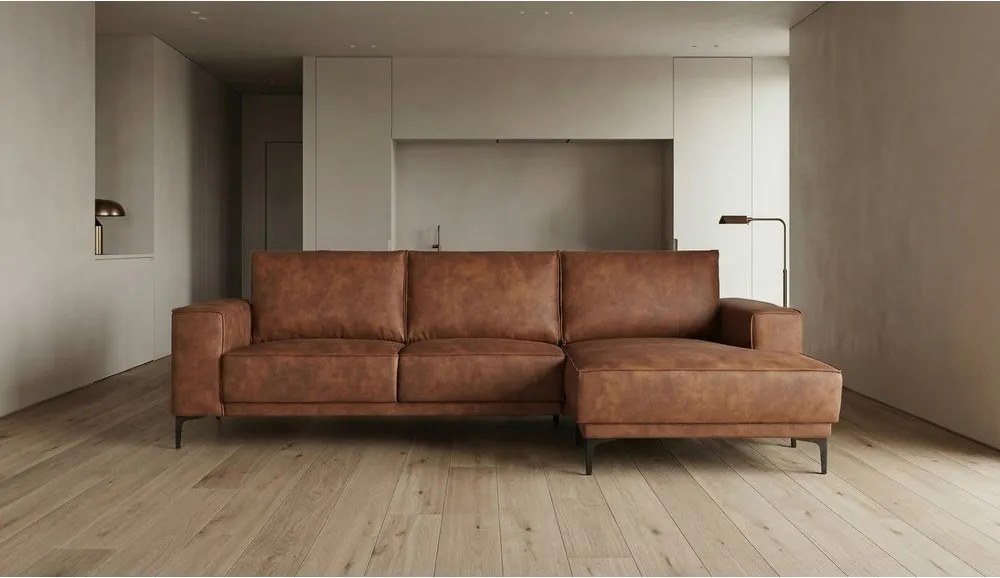 Divano angolare in similpelle marrone cognac (angolo destro) Copenhagen - Scandic