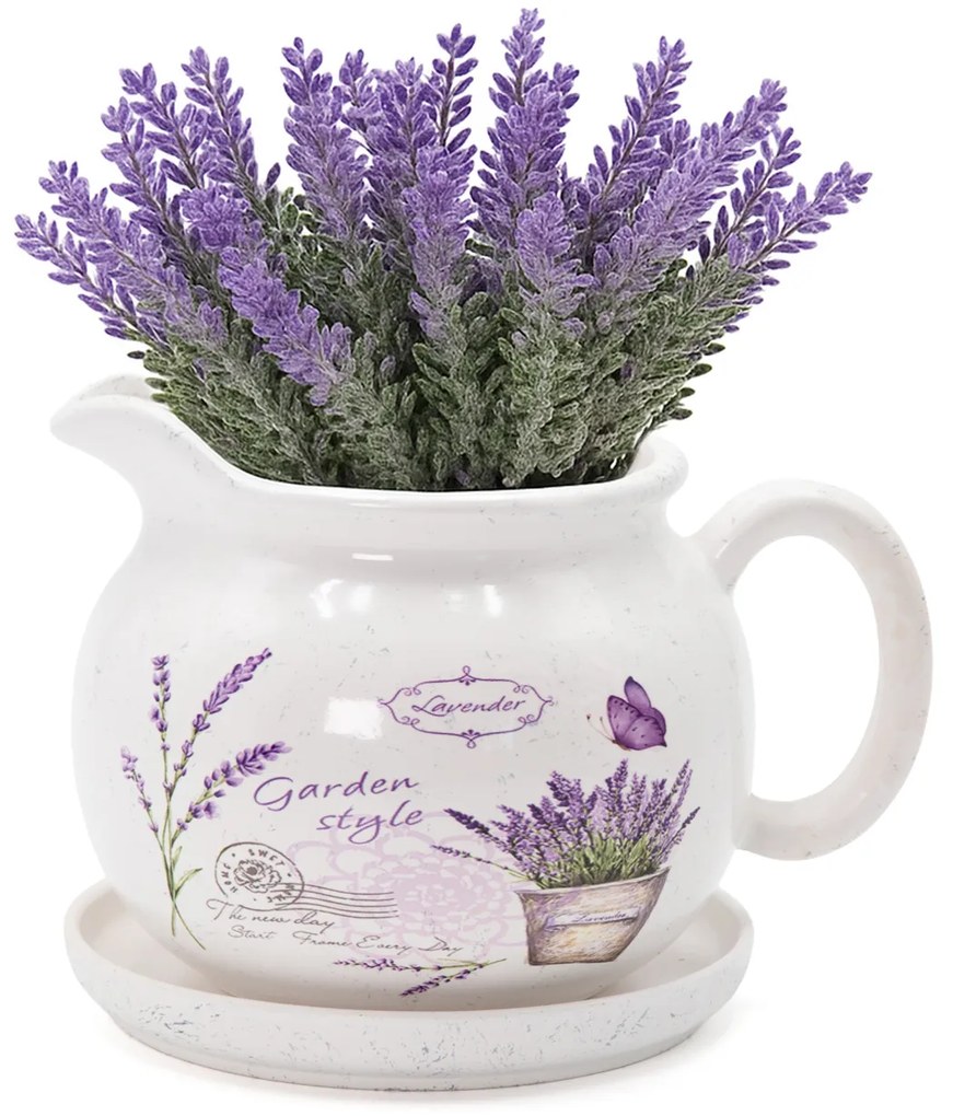Portavaso brocca in ceramica con lavanda 18x24 cm