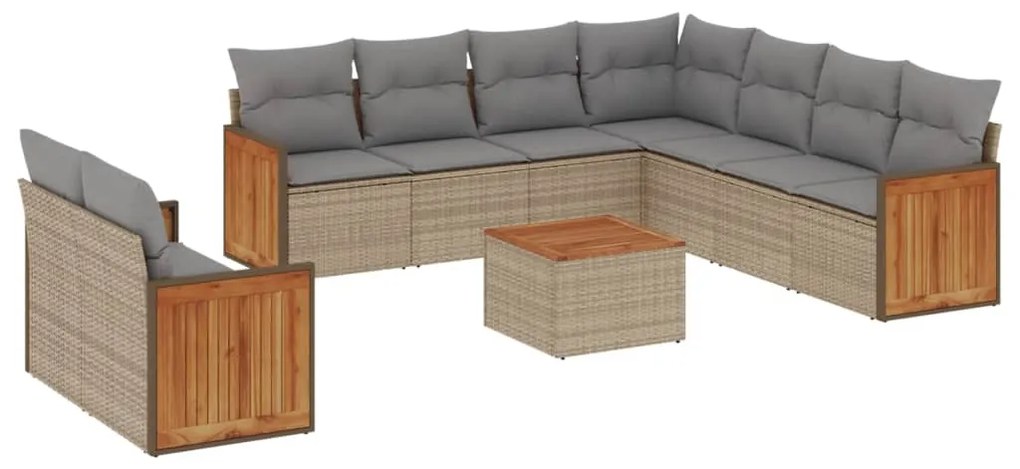 Set divano da giardino 10 pz con cuscini beige in polyrattan