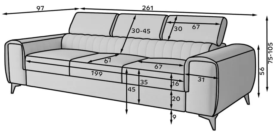Divano grigio chiaro allungabile e rivestimento in velluto 261 cm Laurence – ELTAP