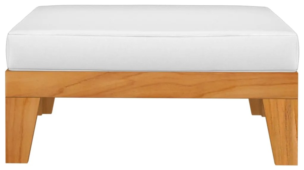 Poggiapiedi con cuscino bianco crema in massello d&#039;acacia