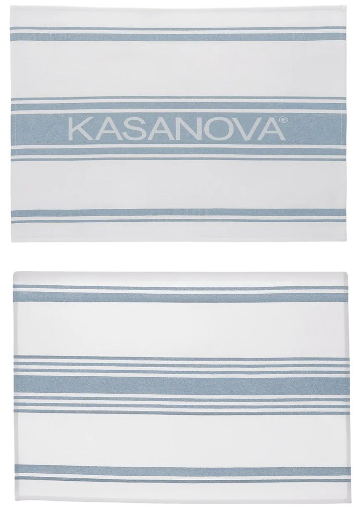 Set 2 strofinacci cucina 50x70 cm righe cotone blu