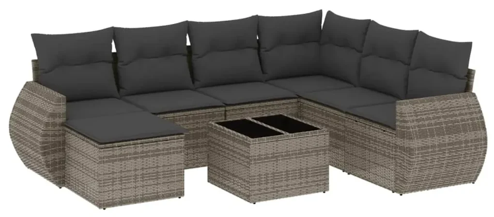 Set divano da giardino 8 pz con cuscini grigio in polyrattan
