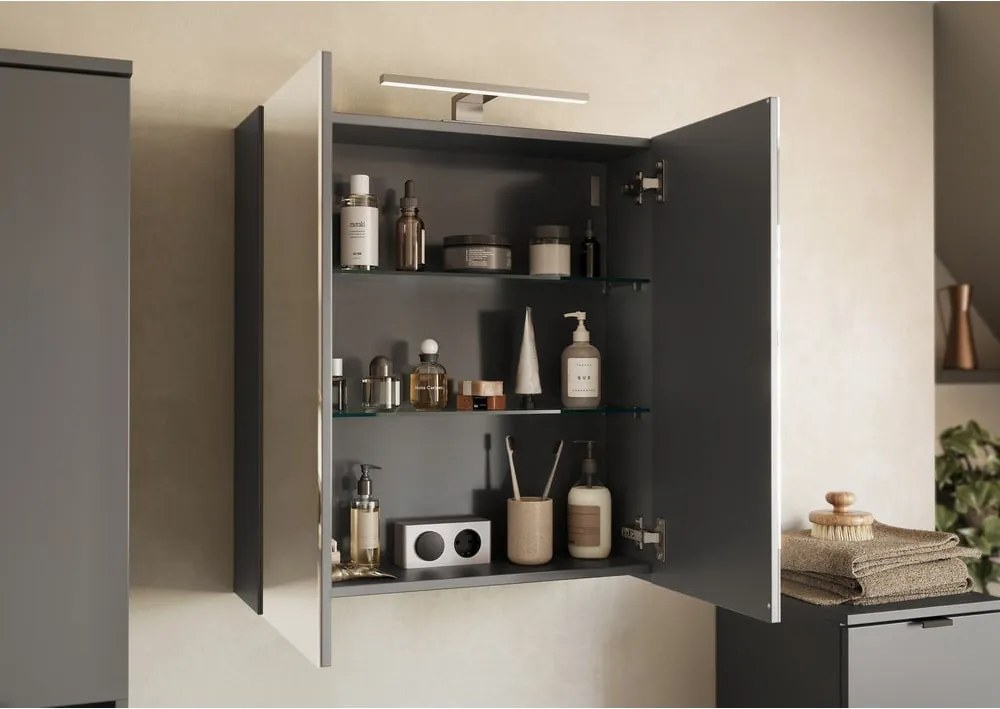 Mobile per bagno color antracite da appendere e con specchio 60x71 cm Arcena – Germania