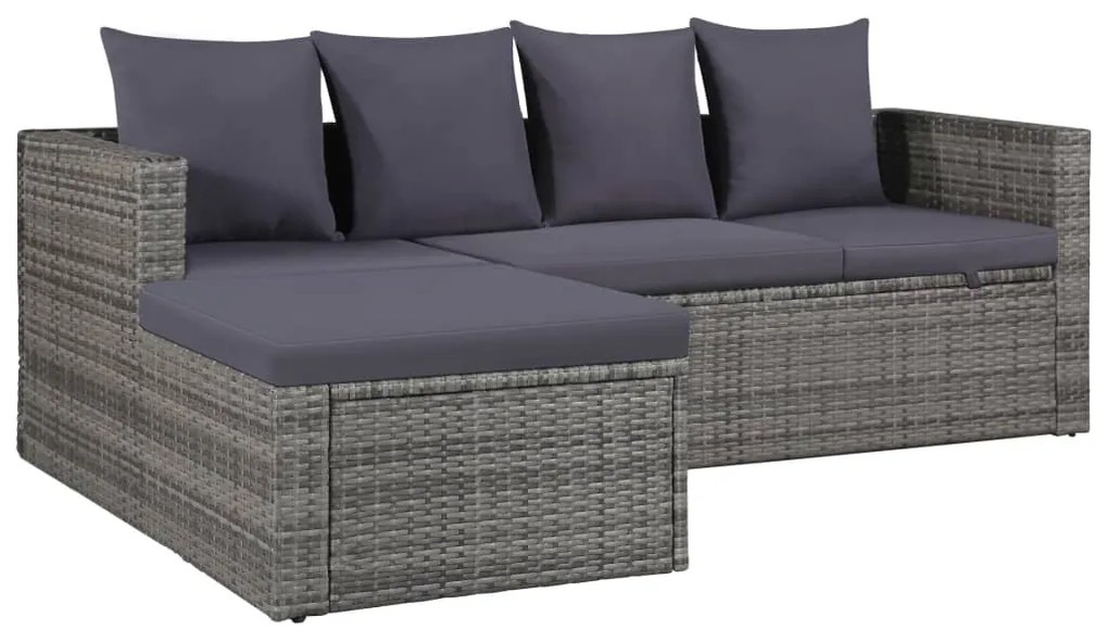 Set divani da giardino 4 pz con cuscini in polyrattan grigio