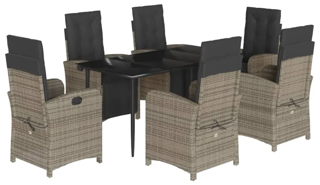 Set da pranzo da giardino 7 pz con cuscini in polyrattan grigio