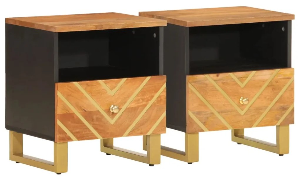 Comodini 2 pz marrone e nero in legno massello di mango