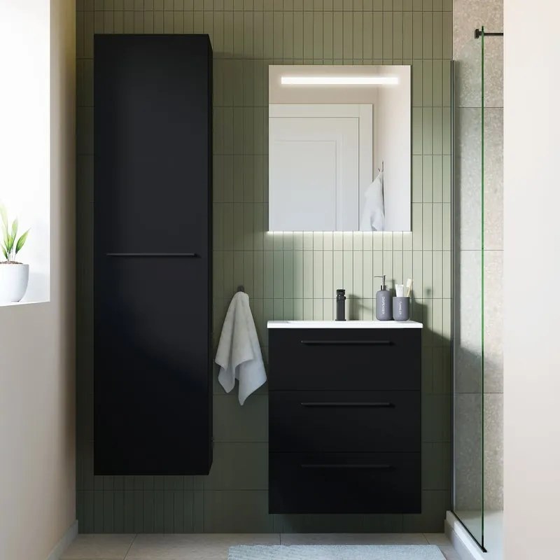 Mobile sottolavabo e lavabo Remix nero opaco L 60 x H 73 x P 46 cm 1 vasca 3 cassetti