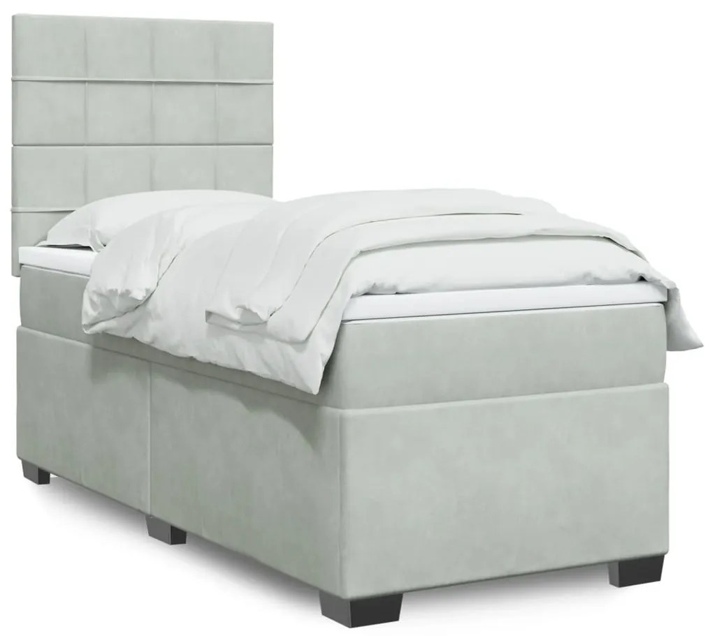 Giroletto A Molle Con Materasso Grigio Chiaro 90x200 Cm Velluto /