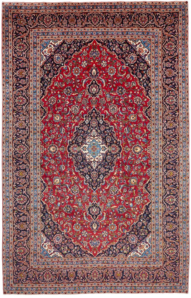 Kashan Tappeto 390 x 250 Blu (Iran) Annodato A Mano