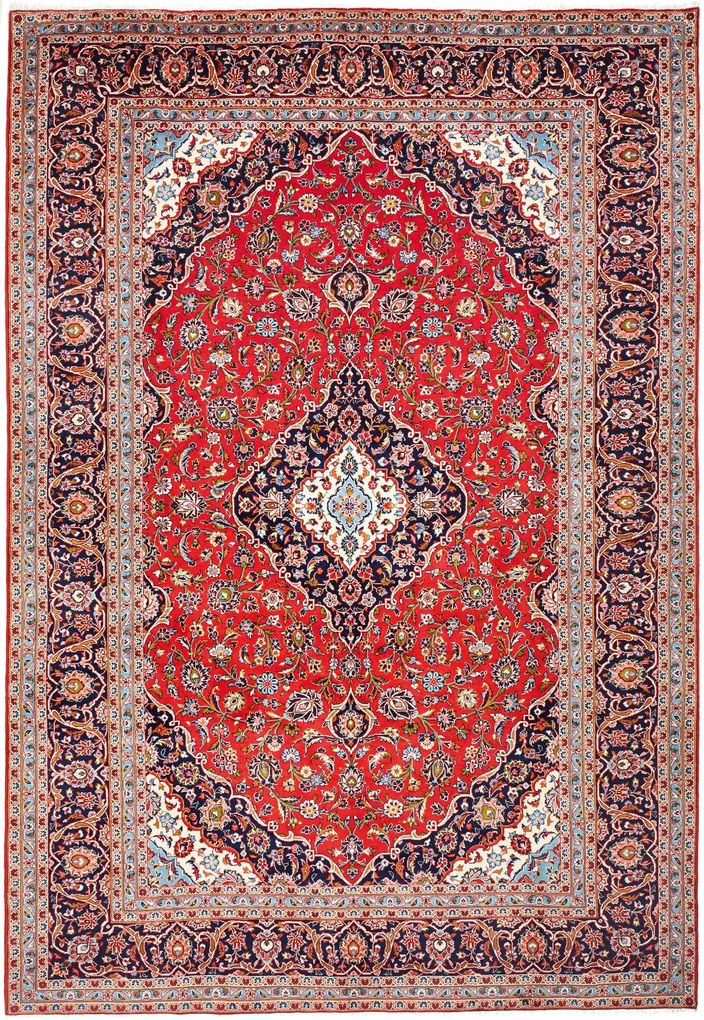 Kashan Tappeto 250x370 Rosso (Iran) Annodato A Mano