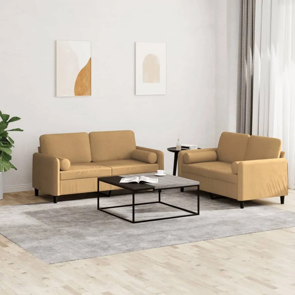 Set Di Divani 2 Pz Con Cuscini Marrone İn Velluto /
