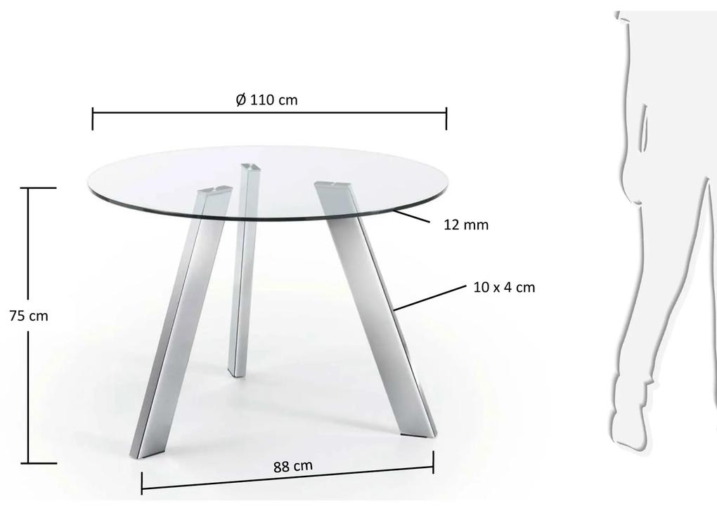 Kave Home - Tavolo rotondo Carib in vetro e gambe in acciaio finitura cromo Ã˜ 110 cm