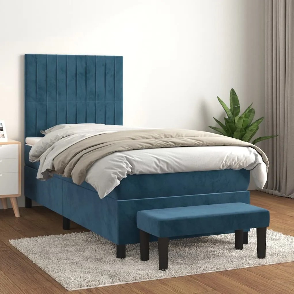 Giroletto A Molle Con Materasso Blu Scuro 100x200 Cm İn Velluto /