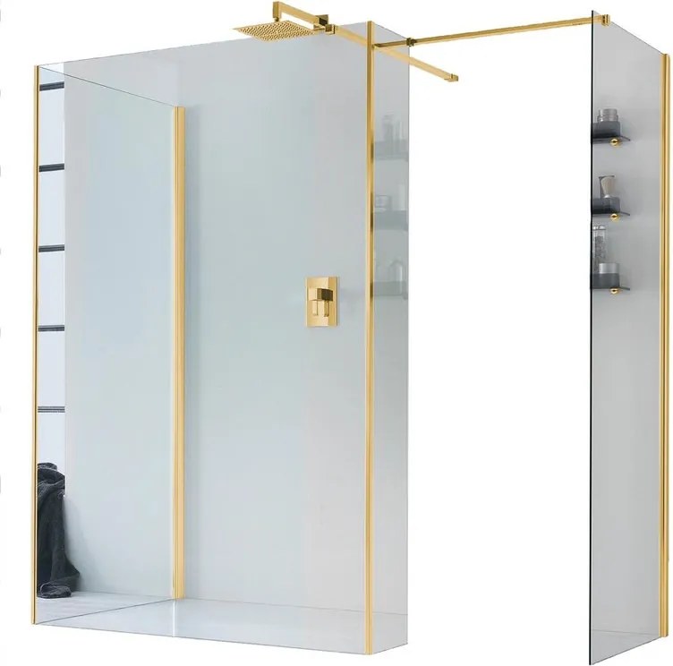Box doccia walk-in Wens, vetro 6 mm, H 200 cm, profilo dorato