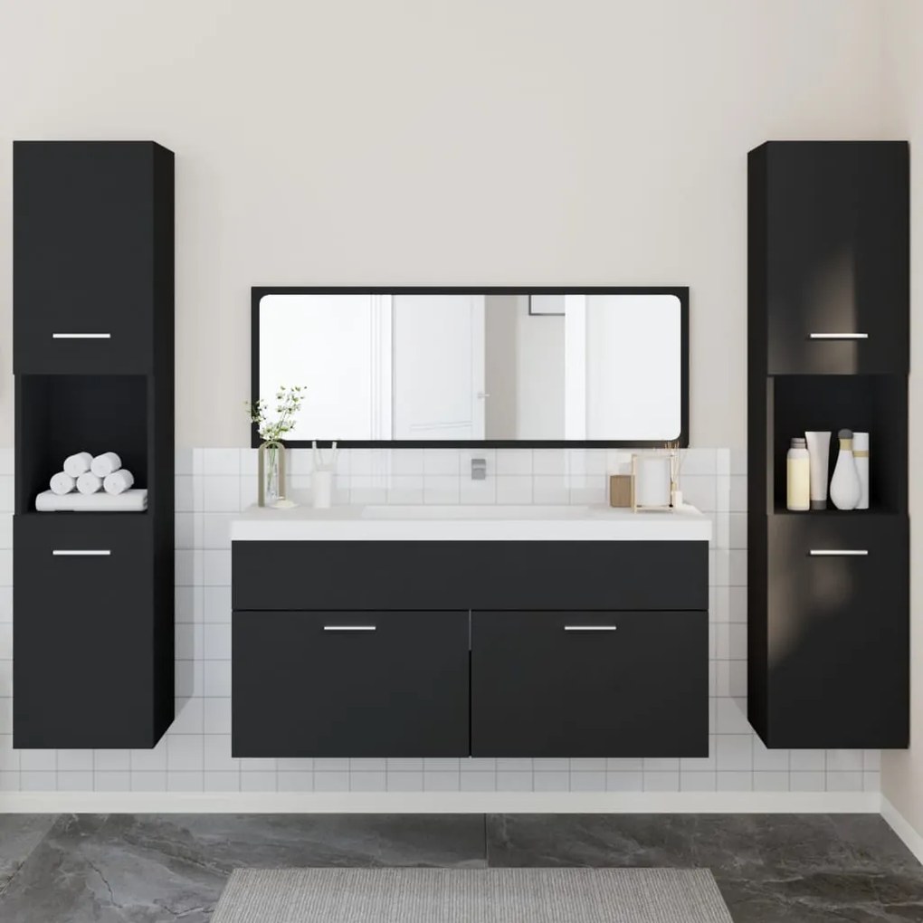 Set mobili da bagno 4 pz nero in legno multistrato