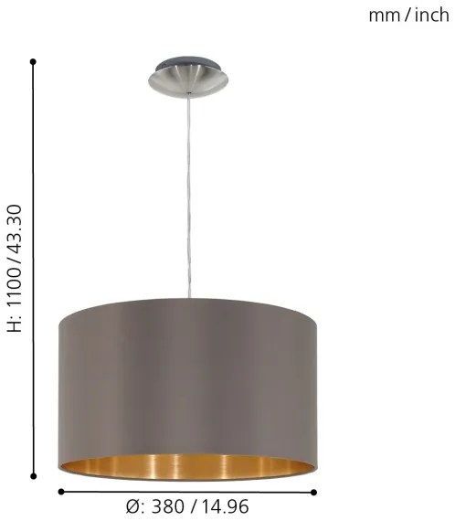 Eglo 55269 - Lampadario a sospensione con filo MASERLO 1xE27/60W/230V marrone