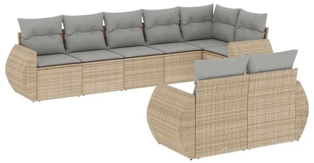 Set Divano da Giardino 8 pz con Cuscini Beige in Polyrattan