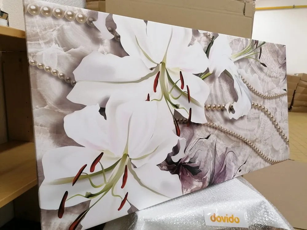 Stampa su tela – Giglio bianco con perle