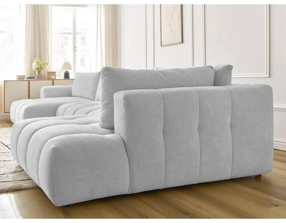 Divano angolare grigio chiaro allungabile e con contenitore (penisola a destra/a U) Fuji – Bobochic Paris