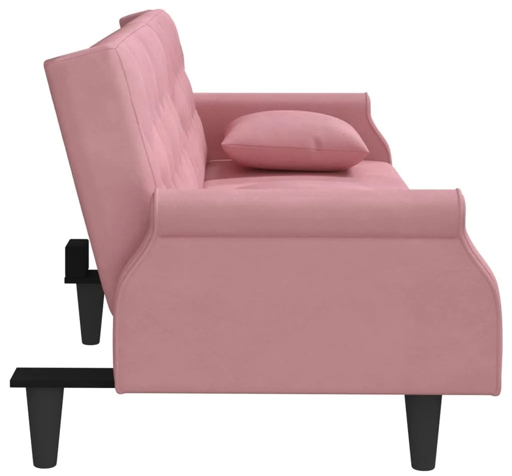 Divano letto con braccioli rosa in velluto