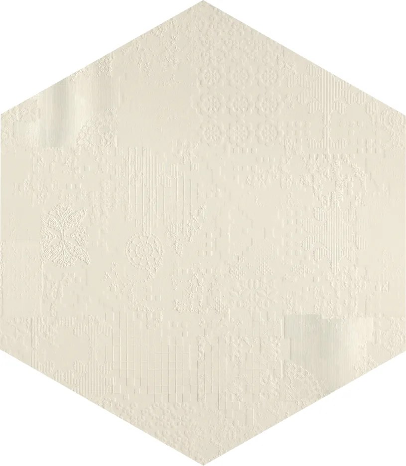 Mutina Dechiner Decor Piastrella Esagonale Rettificato Relief Spazzolato Cm 60x60 In Gres Porcellanato Bianco