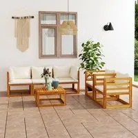 Set Divani da Giardino 6 pz con Cuscini Crema Massello Acacia cod mxl 51255