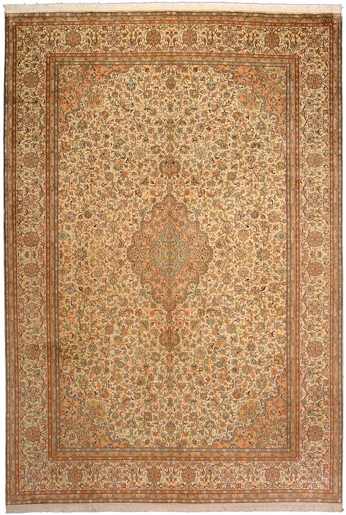 Cashmere Silk Tappeto 310x210 Beige (Indian) Annodato A Mano