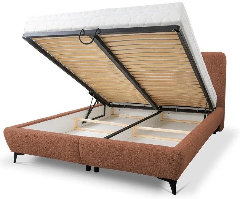 Letto matrimoniale imbottito color terracotta con contenitore con rete inclusa 180x200 cm Makapu – Makamii