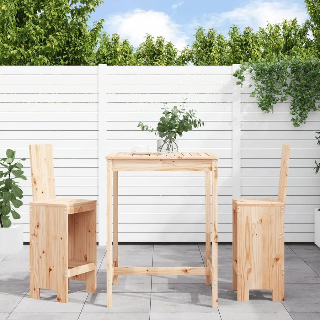 Set Bar Da Giardino 3 Pz İn Legno Massello Di Pino /