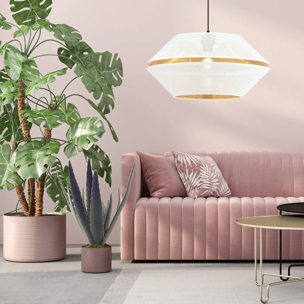 Sospensione Contemporanea 1 Luce Enea In Metallo Bianco E Oro