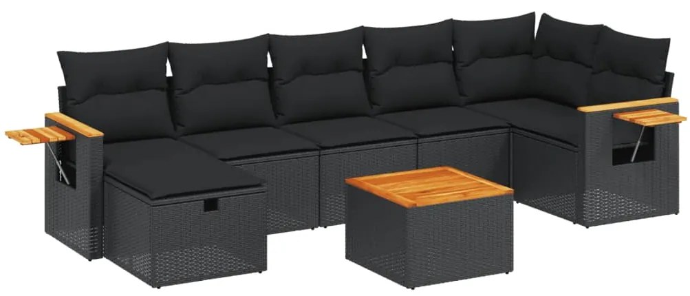 Set divani da giardino con cuscini 8 pz nero in polyrattan