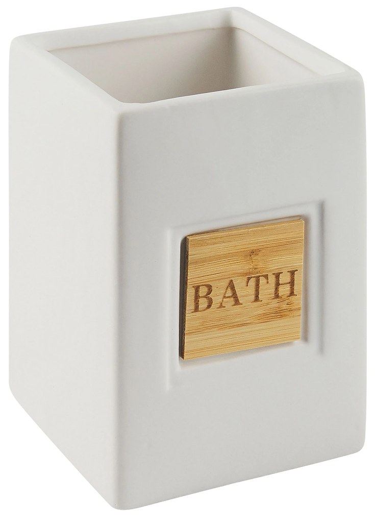 Set accessori bagno ceramica beige e legno chiaro KOUROU Beliani
