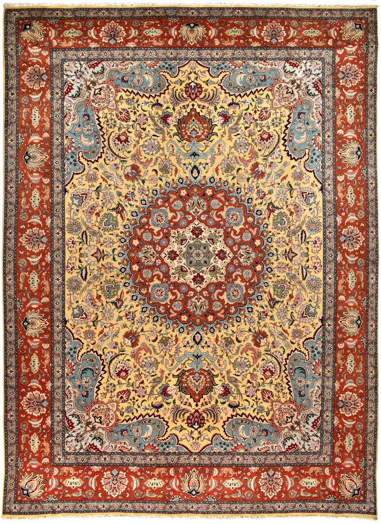 Tabriz Tappeto 410x300 Beige (Iran) Annodato A Mano