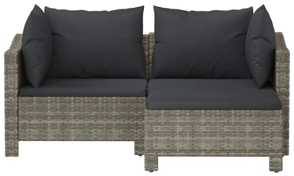 Set divani da giardino 3 pz con cuscini in polyrattan grigio