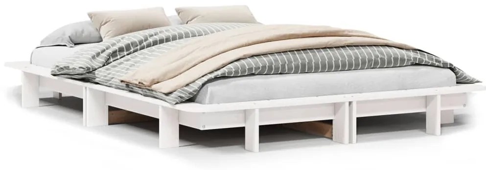 Letto Senza Materasso Bianco 140x190 Cm Legno Massello Di Pino /