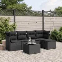 Set Divano da Giardino 6 pz con Cuscini Nero in Polyrattan 3263141