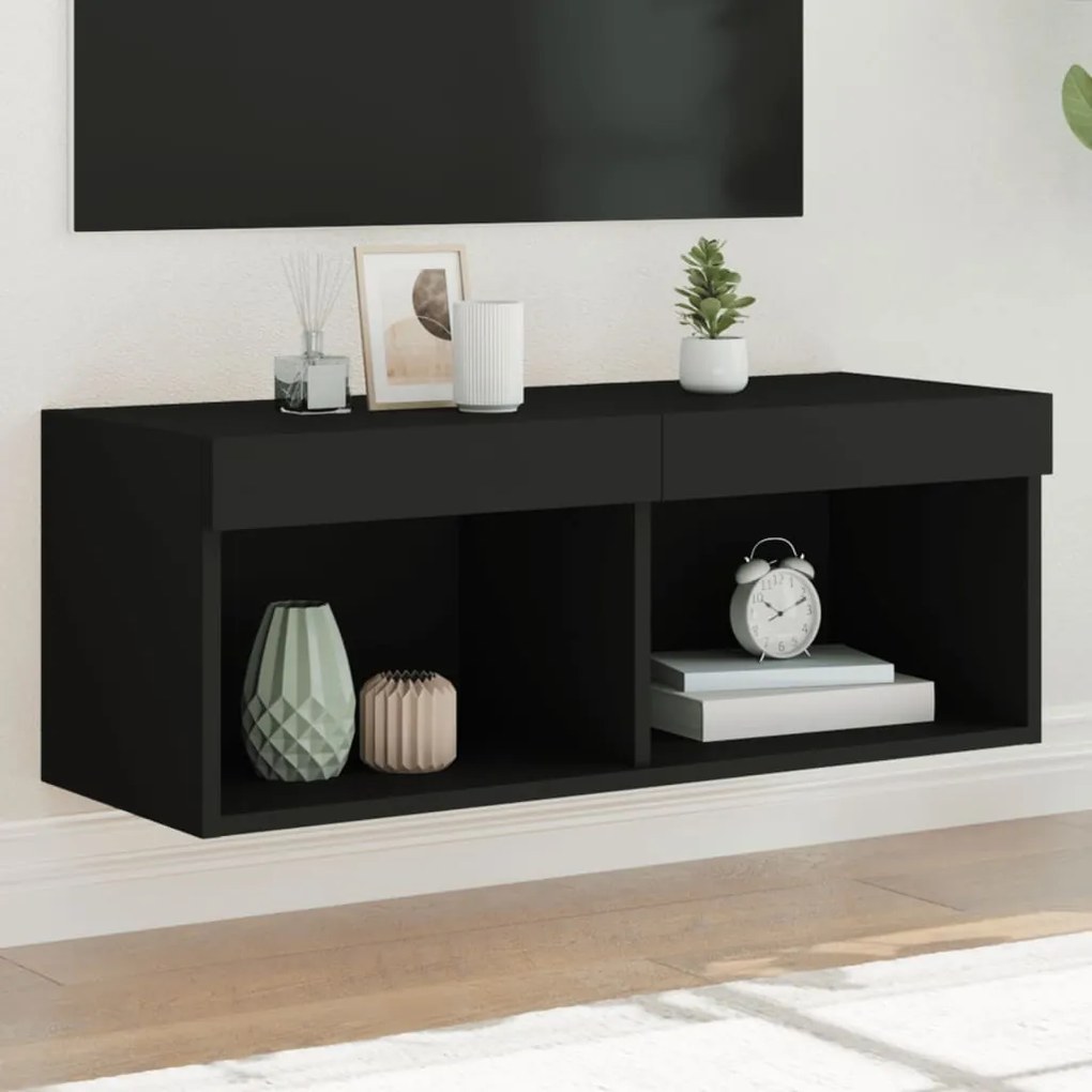 Mobile Porta Tv Con Luci Led Nero 80x30x30 Cm /