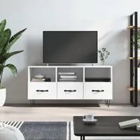 Mobile Porta TV Bianco Lucido 102x36x50 cm in Legno Multistrato 829030