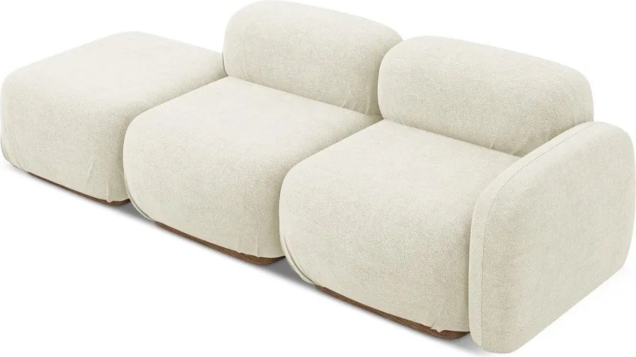 Chaise lounge componibile color crema (con penisola a sinistra) con rivestimento in bouclé Ailani – Makamii