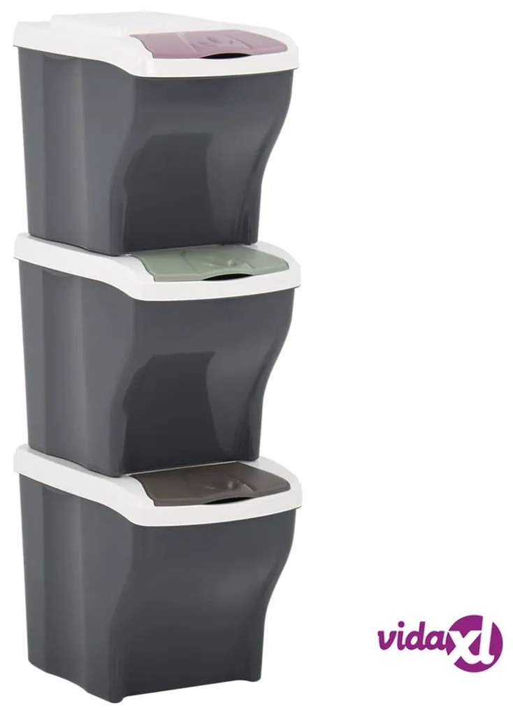 vidaXL Pattumiere Impilabili 3 pz 60 L Grigio Scuro