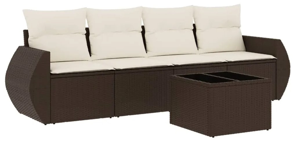 Set divano da giardino 5 pz con cuscini marrone in polyrattan